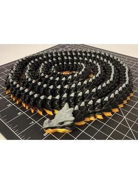 3D Printed LONG Dragon/Snake - PLA - Gold, Black, Gray - 5 Feet 4 Inches